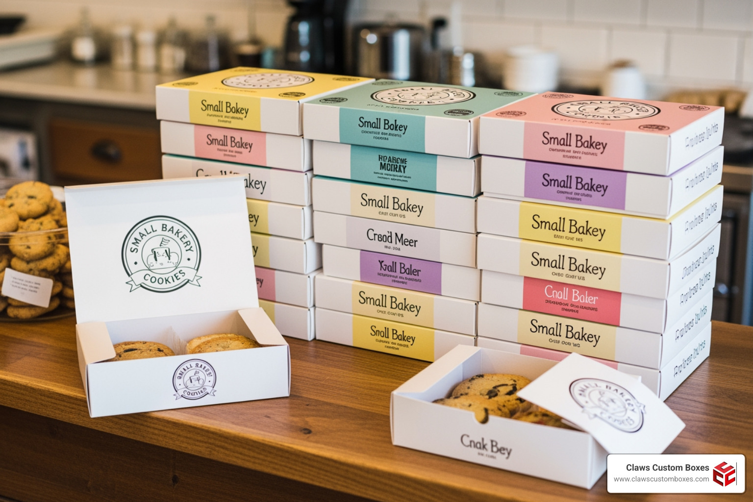 custom printed cookie boxes small bakery branding