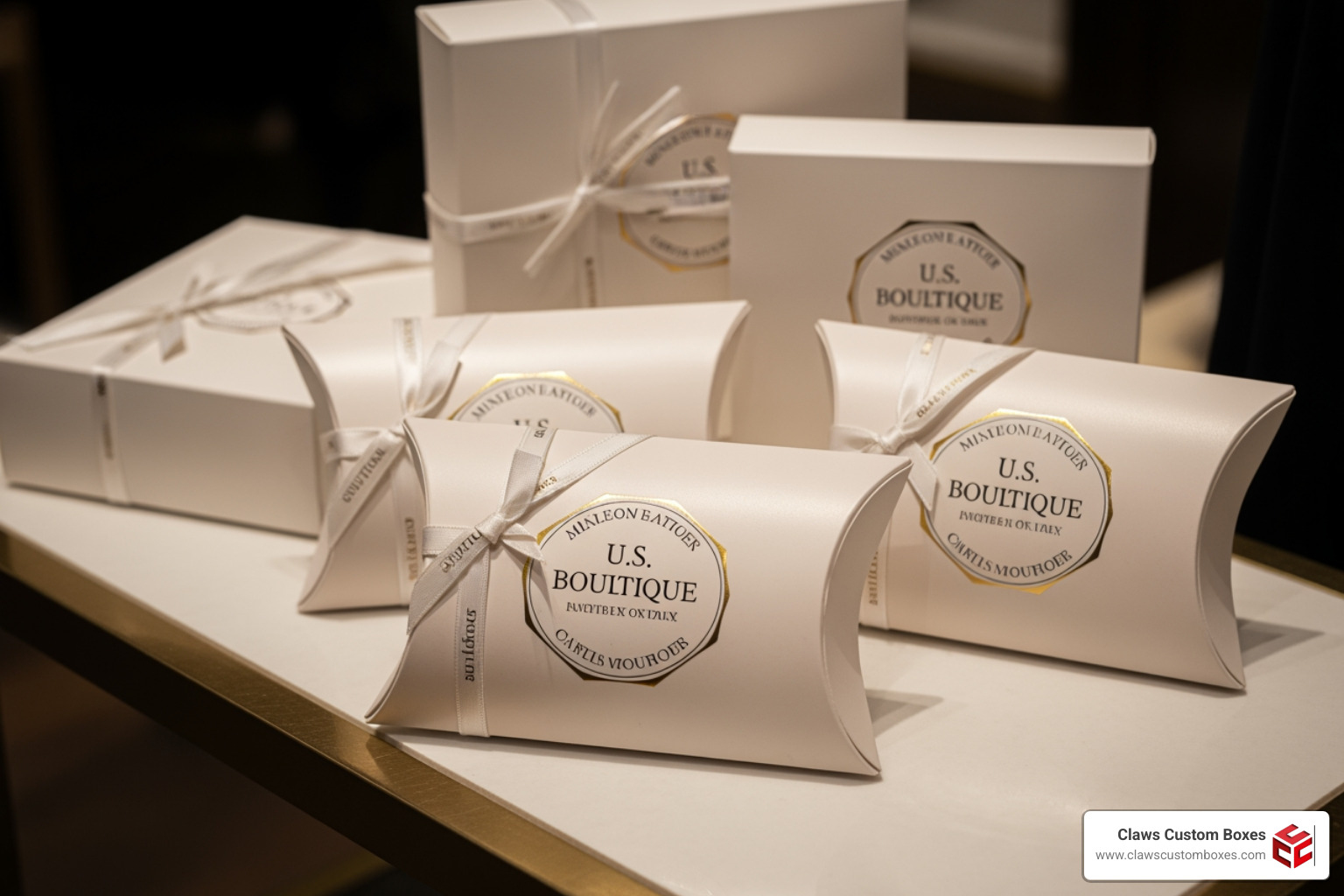 low-MOQ custom pillow boxes boutique branding