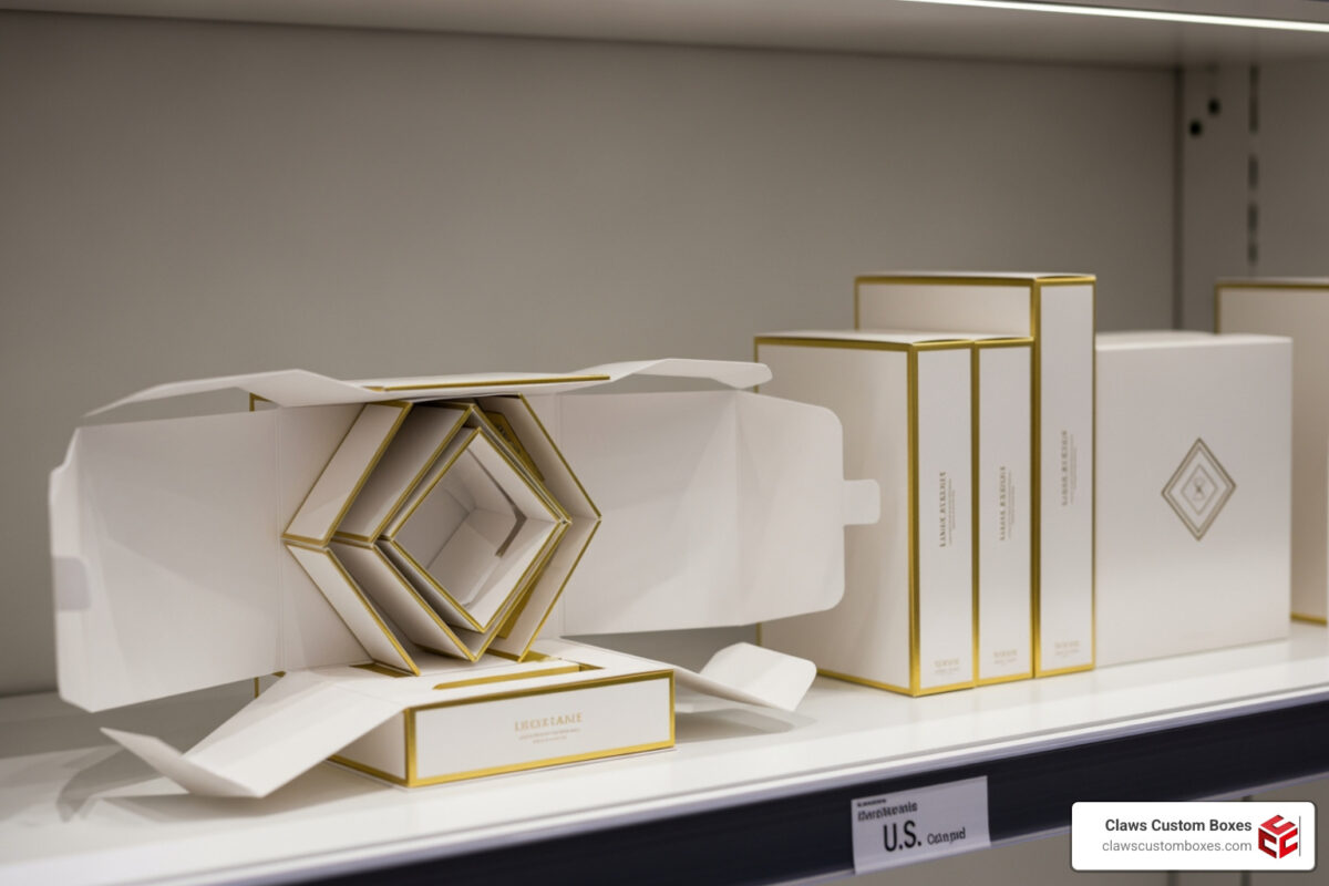 foldable rigid packaging 2026 luxury collapsible boxes minimalist retail